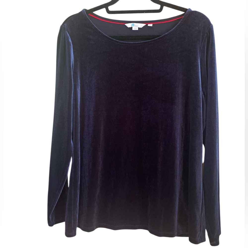Boden Women's Blue Velvet Long Sleeve Stretch Top Size 18 Lined Pullover